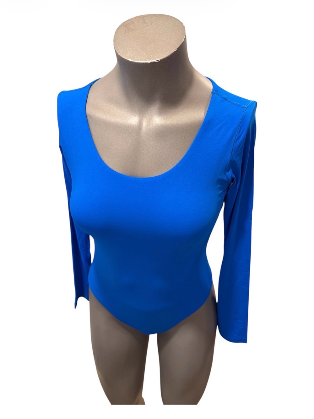 HYZ Blue Long Sleeve Bodysuit S NWOT Snap Closure Scoop Neck